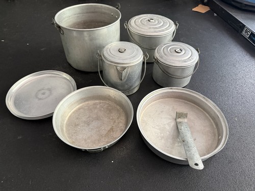 Vintage aluminum camping pots - vintage,