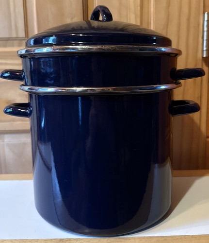 Blue enamelware soup strainer - enamelware,